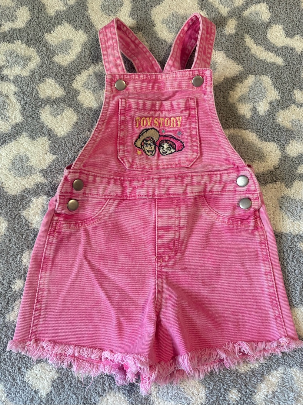 Disney Toy Story Pink Embroidered Denim Shortalls Toddler Girl 3T